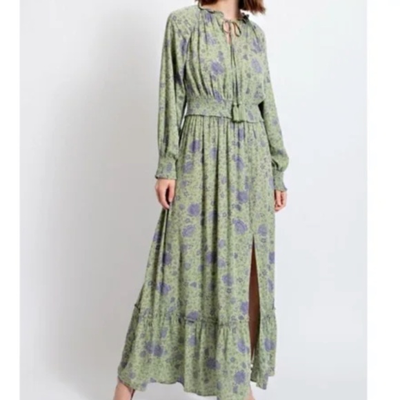 Easel Green and Purple Floral Smocked Waist Maxi Dress, size Large, NWT - Picture 1 of 3